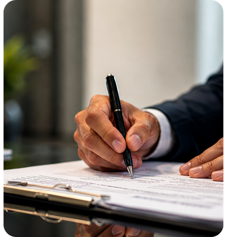 Profissional analisando e assinando documentos