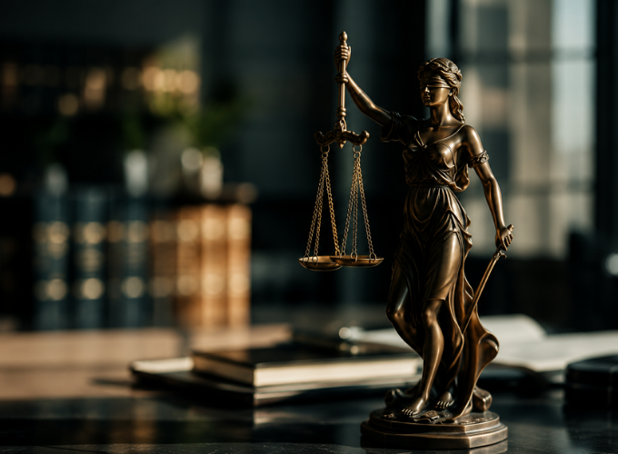 Estátua da Justiça em ambiente jurídico